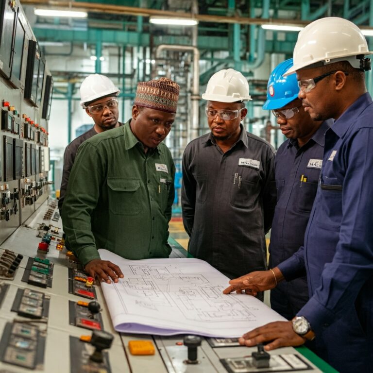 Engineering professionals reviewing technical plans